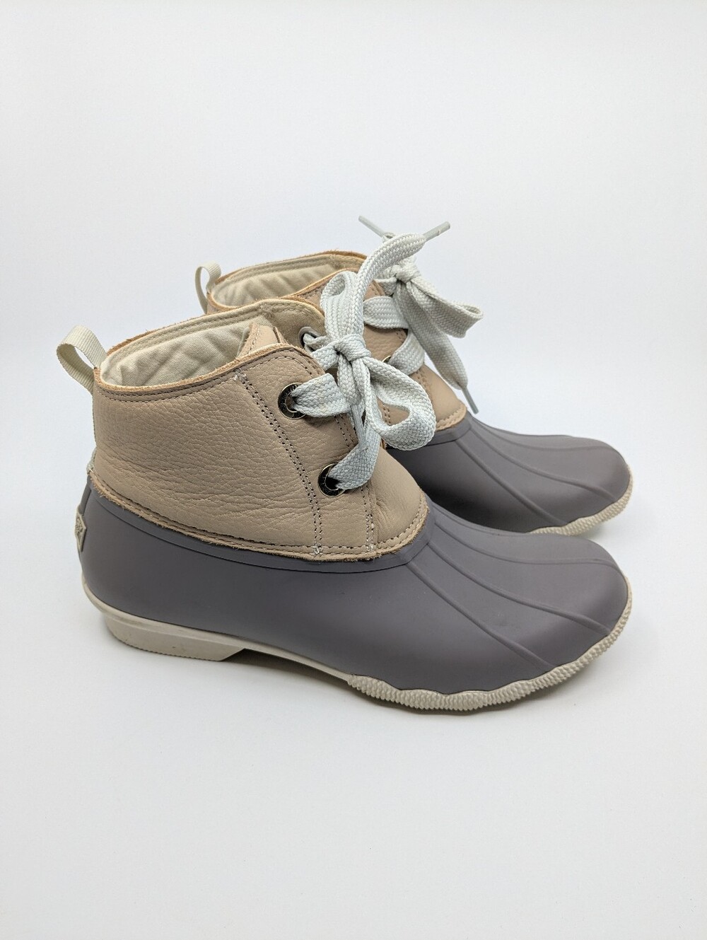 Sperry Saltwater Duck Boots Blush Pink Cream Grey 9